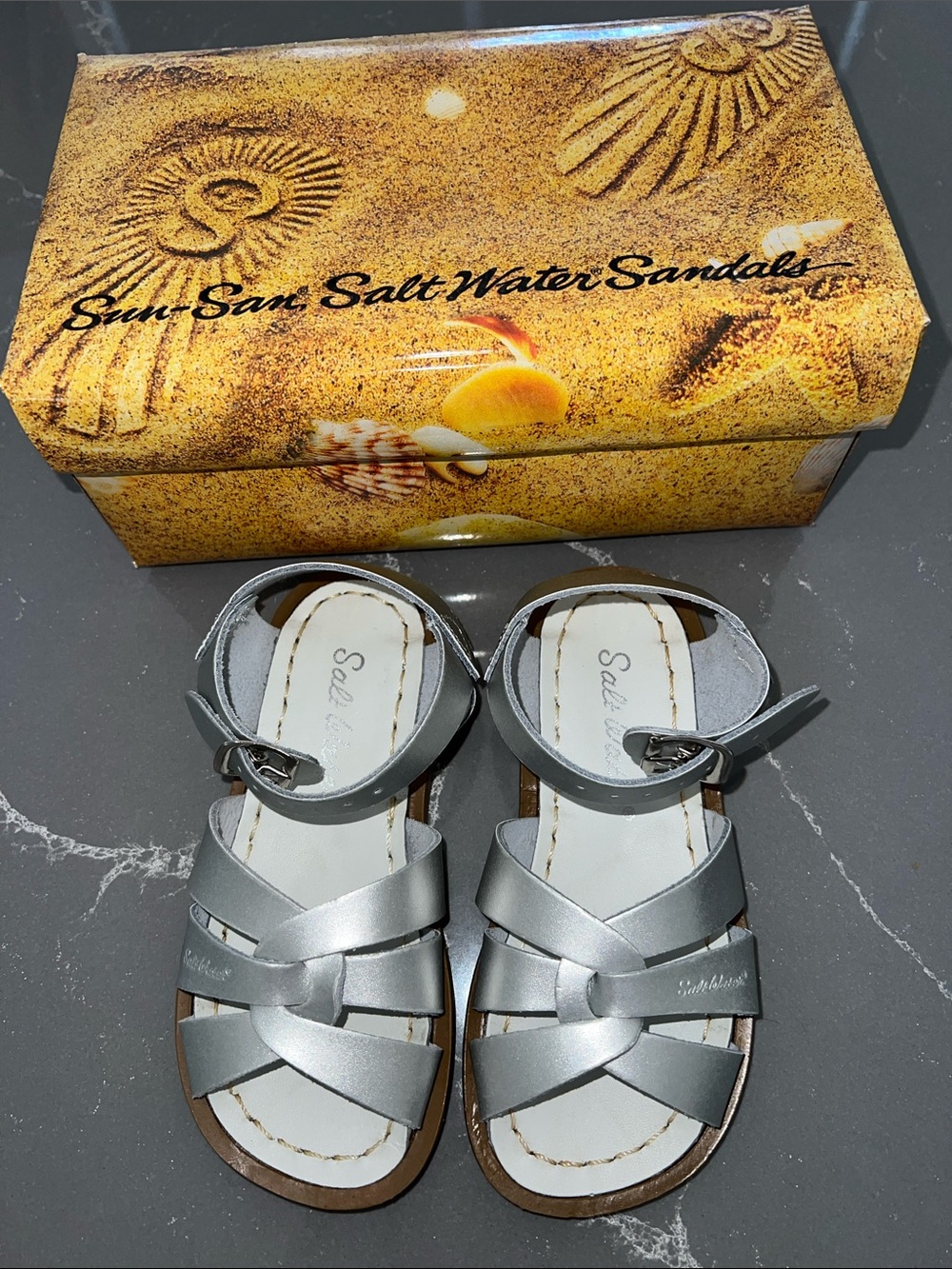 AUTH NIB Salt Water the Original Sandal Toddler Little Kids SILVER